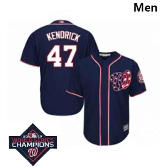 Mens Washington Nationals 47 Howie Kendrick Navy Blue Alternate 2 Cool Base Baseball Stitched 2019 World Series Champions Patch Jersey